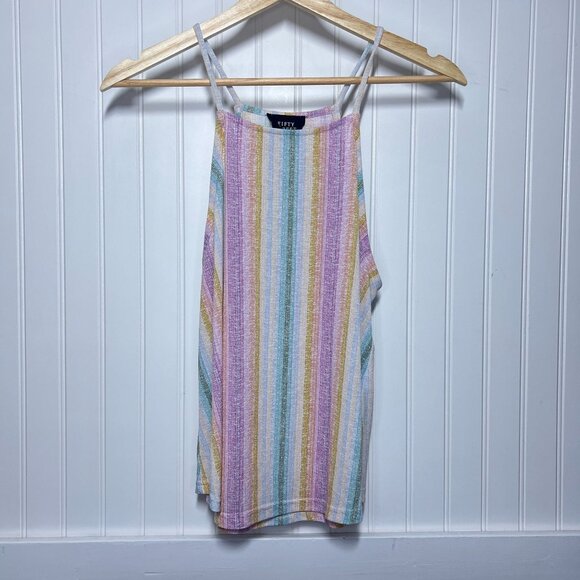 Fifty Street Striped Tank Top Size Small Pastel Rainbow Vertical Spaghetti Strap - Picture 1 of 9